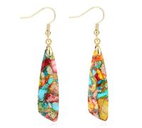 Orecchini in Pietra di Diaspro, Orecchini Pendenti a Forma Coltello con Amo da Pesca alla Moda Gioielli in Pietra Naturale Boho Chic per Donna Accessori di Moda Regalo (Oro Multicolore)