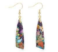 Orecchini in Pietra di Diaspro per Donna, Orecchini Pendenti a Forma Coltello con Amo da Pesca alla Moda Gioielli in Pietra Naturale Boho Chic per Donna Accessori di Moda Regalo (Oro Viola)