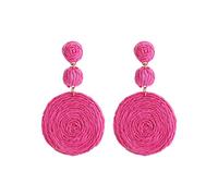 Orecchini in rafia da donna Tessuto di Paglia Rattan Vite Rotonda Orecchini di Modo delle Donne del Cerchio Orecchino del Partito Regalo, rosa rossa