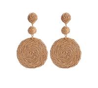 Orecchini in rafia da donna Tessuto di Paglia Rattan Vite Rotonda Orecchini di Modo delle Donne del Cerchio Orecchino del Partito Regalo, Marrone