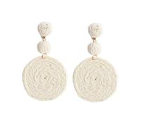 Orecchini in rafia da donna Tessuto di Paglia Rattan Vite Rotonda Orecchini di Modo delle Donne del Cerchio Orecchino del Partito Regalo, bianco crema