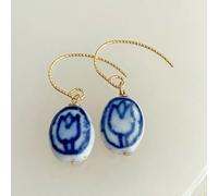 Orecchini in rame testurizzato blu e bianco fatti a mano, composizione di ispirazione cinese, progettati per l'armonia con diversi stili di abbigliamento (18)