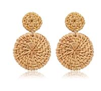 Orecchini in rattan intrecciato a doppio cerchio, stile occidentale, geometrico, bohémien, manuale, intrecciati, gioielli popolari per donne e ragazze, caffè