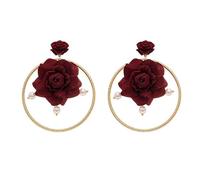 Orecchini in rosa in tessuto retro, orecchini in argento a cerchio geometrico, gioielli di atmosfera delicata per donne di vento leggero, vestiti per appuntamenti, pendolari quotidiani e festività