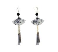 Orecchini in stile cinese con ventaglio pieghevole in bambù con frange vintage 11.7 * 3.9cm 7g realizzati per le donne