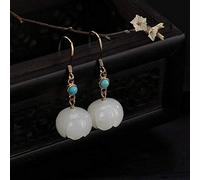 Orecchini in Stile Cinese S925 Sterling Silver Inscritto in Nefrite Bianco Giada Turchese Donna Lotus, LJBLEUSK, il turchese