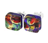 Orecchini in vetro di Murano Glass Of Venice con perle italiane lavorate a lume. Orecchini quadrati multicolori in vetro soffiato fatti a mano - Orecchini in vetro di Murano da donna