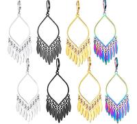 Orecchini indiani da donna, orecchini a lampadario, con nappe dorate, pendenti a forma di foglia di Bollywood, grandi, gioielli bohémien, messicani, lunghi, neri, con chiusura a leva, Acciaio