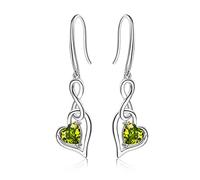 Orecchini Infinito Pietre Portafortuna Donna - Qings Argento Sterling 925 Agosto Peridoto Birthstone Infinity Simbolo con Cuore Zirconi Pendente Natale Regalo di Compleanno per Ragazze Mamma
