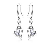 Orecchini Infinito Pietre Portafortuna Donna - Qings Argento Sterling 925 Aprile Moissanite Birthstone Infinity Simbolo con Cuore Zirconi Pendente Festa della Mamma Regalo di Compleanno per Mamma