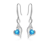 Orecchini Infinito Pietre Portafortuna Donna - Qings Argento Sterling 925 Dicembre Tanzanite Birthstone Infinity Simbolo con Cuore Zirconi Pendente Natale Regalo di Compleanno per Ragazze Mamma