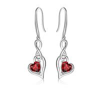Orecchini Infinito Pietre Portafortuna Donna - Qings Argento Sterling 925 Gennaio Granato Birthstone Infinity Simbolo con Cuore Zirconi Pendente Natale Regalo di Compleanno per Ragazze Mamma