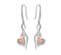 Orecchini Infinito Pietre Portafortuna Donna - Qings Argento Sterling 925 Novembre Topazio Citrino Birthstone Infinity Simbolo con Cuore Zirconi Pendente Natale Regalo di Compleanno per Ragazze Mamma