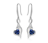 Orecchini Infinito Pietre Portafortuna Donna - Qings Argento Sterling 925 Settembre Zaffiro Birthstone Infinity Simbolo con Cuore Zirconi Pendente Natale Regalo di Compleanno per Ragazze Mamma