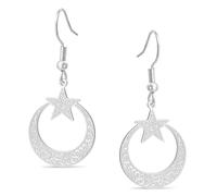 Orecchini Islamici Ayatul Kursi Orecchini a goccia con luna crescente e stella, arabo, musulmano, corano, calligrafia, Allah, gioielli in acciaio inox, ideali come regalo per le donne, One Size