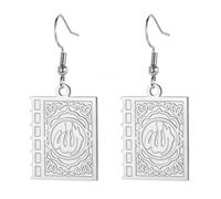 Orecchini islamici doppio lato Corano Libro Maometto Profeta Allah Orecchini Calligrafia araba Ayatul Kursi Gioielli religiosi musulmani Islam Eid Ramadan Regalo per donne (Argento)
