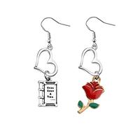 Orecchini ispirati al film Beauty Beast Rose Belle Charm gioielli per fan delle principesse, Metallo Acciaio inossidabile
