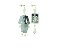 Orecchini Kimono Plexi Piccolo Specchio E Seta Verde Giada