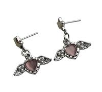 Orecchini leggeri con perle a forma di cuore con ali d'angelo, con eleganti perle e dettagli in lega, accessorio per orecchie alla moda, One Size, come descritto, come descritto