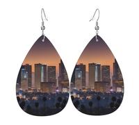 Orecchini leggeri in finta pelle, orecchini a goccia alla moda, graziosi orecchini pendenti con stampa skyline di Los Angeles