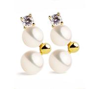 Orecchini Lovelace con Perle Coltivate d'Acqua Dolce bianche tipo bottone di 4-4.5mm e 4.5-5mm e Zirconia | Secret & You | Argento Sterling 925 placcato in Oro 18K