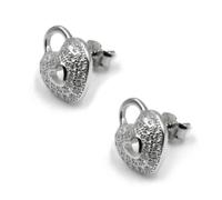 Orecchini Lucchetto Cuore in Argento 925 e Zirconi Bianchi