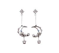 Orecchini Luna Crescente Stelo Delicati Donna Amiche Stelle Cristalli Eleganti Gioielli Regalo (Placcato argento)