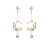 Orecchini Luna Crescente Stelo Delicati Donna Amiche Stelle Cristalli Eleganti Gioielli Regalo (Placcato oro)