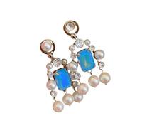 Orecchini lunghi con scintillanti e perle finte per gioielli da sposa color champagne da