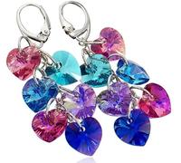 ORECCHINI LUNGHI CUORI CRISTALLI ORIGINALI ARGENTO ROSA CERTIFICATO 925 - ARANDE
