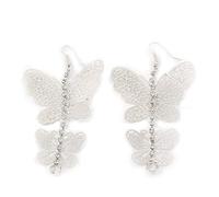 Orecchini lunghi e leggeri a forma di farfalla in filigrana, placcati in argento, lunghezza 8 cm