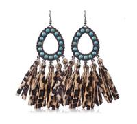 Orecchini lunghi in pelle con frangia bohémien fatti a mano orecchini con nappa turchese vintage boho lunghi orecchini pendenti per le donne gioielli rodeo, Pelle, Nessuna pietra preziosa