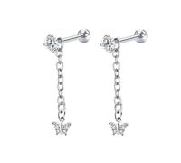 Orecchini lunghi pendenti, graziosi orecchini a catena con stella/cuore/croce/luna con zirconia cubica in acciaio inox
