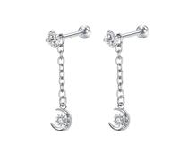 Orecchini lunghi pendenti, graziosi orecchini a catena con stella/cuore/croce/luna con zirconia cubica in acciaio inox, acciaio inox, Zirconie sintetico