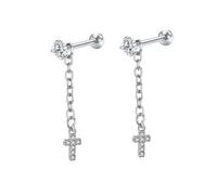Orecchini lunghi pendenti, graziosi orecchini a catena con stella/cuore/croce/luna con zirconia cubica in acciaio inox, acciaio inox, Zirconie sintetico