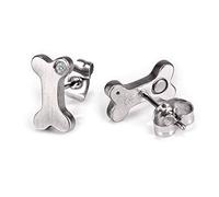Orecchini magnetici a forma di osso, argento con cristallo solitario con magnete al neodimio, in acciaio inox medico, senza nichel, anallergico, magnetix Talisman Fashion Style # 696P