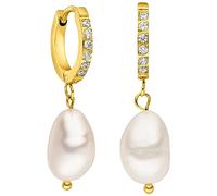 Orecchini Malahi Purelei (oro), Orecchini donna in acciaio inossidabile, Gioielli da donna durevoli, Orecchini pendenti con ciondolo a perla e pietre, ideali come regalo, 13 mm di diametro