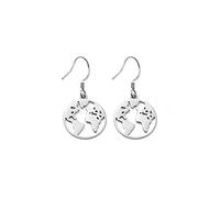 Orecchini Mappa del Mondo Argento 925 - Bellissima Idea Regalo Donna Ragazza Viaggiatrice - Orecchini Pendenti Donna con Mondo Completo Nichel Free - Modello San Diego (Argento)