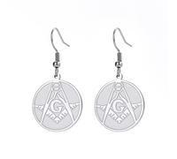 Orecchini massonici per donne Ciondolo massonico simbolo della bussola Gioielli massonici Regalo massonico rotondo creativo (Argento)