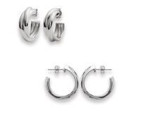 Orecchini Mezza Creola 3 Anelli In Argento Massiccio 925/1000 Rodio