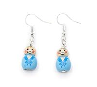 Orecchini Miniblings A Pendente Per Bambino Piccolo Felice In Legno Blu