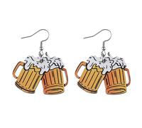 Orecchini Minimalisti E Versatili Orecchini boccale di birra e vino per le donne Divertenti orecchini Oktoberfest tedeschi Xiloide di legno Costumi per festival della birra Abiti (Orange, 4x5cm)