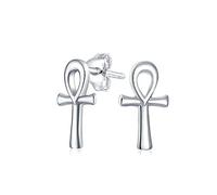 Orecchini Minimalisti Petite Delicato Simbolo Religioso Della Vita Ankh Egiziano Croce Per Donne Per Uomini Lucido .925 Argento