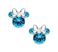 Orecchini Minnie Mouse a Bottone con Pietra Portafortuna Disney da Bambine in Argento, Gioielli Disney, Impreziosito da Zirconia, Azzurro