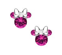 Orecchini Minnie Mouse a Bottone con Pietra Portafortuna Disney da Bambine in Argento, Gioielli Disney, Impreziosito da Zirconia, Rosa