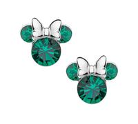 Orecchini Minnie Mouse a Bottone con Pietra Portafortuna Disney da Bambini in Argento, Gioielli Disney, Impreziosito da Zirconia, Verde