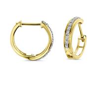Orecchini Miore a Cerchio con Diamanti Naturali incassati in oro Giallo 14KT 585, Orecchini Classici con Fila di Brillanti Frontale ipoallergenici. Chiusura con perno passante a scatto.