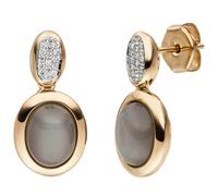Orecchini Mondstein-Cabochons 32 Diamanti Brillanti 585 Oro Rosso Oro Rosa