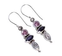 Orecchini multi quarzo 7x5mm marquise 5mm pietre rotonde sfaccettate 925 argento sterling orecchini pendenti rosa bianco nero gemma gioielli elegante regalo per le donne design dichiarazione