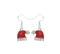 Orecchini natalizi da donna con campanella di cristallo rosso scintillante, albero di Natale, cappello di Natale per Natale, Zinco, Nessuna pietra preziosa